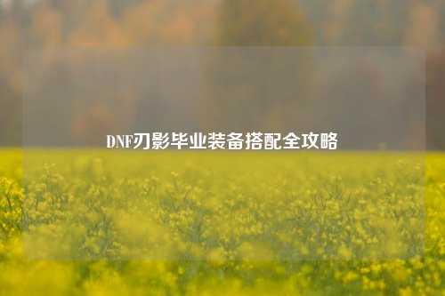 DNF刃影毕业装备搭配全攻略