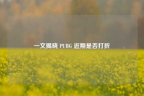 一文揭晓 PUBG 近期是否打折