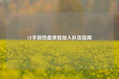 CF手游热血体验加入队伍指南