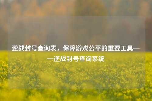 逆战封号查询表，保障游戏公平的重要工具——逆战封号查询系统