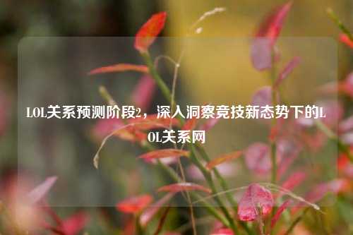 LOL关系预测阶段2,深入洞察竞技新态势下的LOL关系网